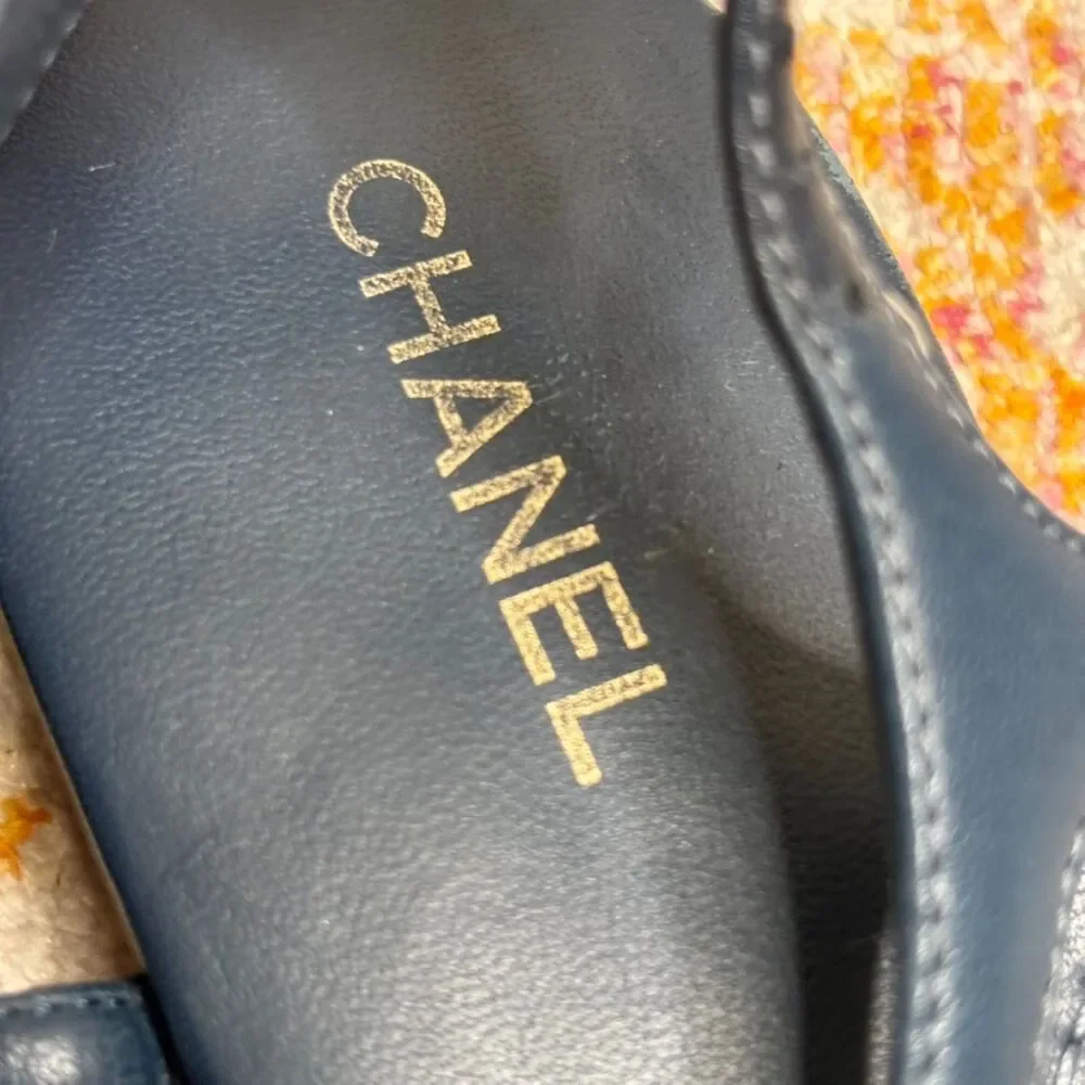 Chanel T Strap CC Chain Sandals Navy